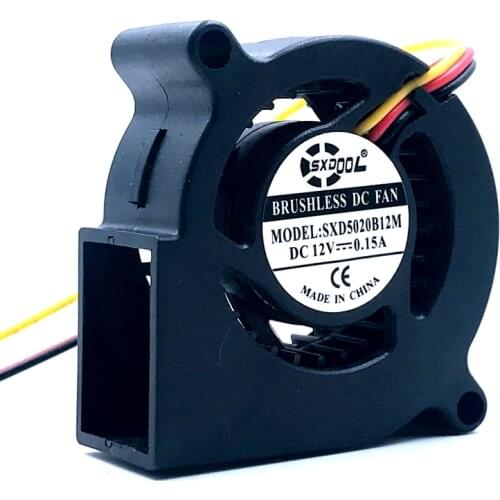SXDOOL new 5020 Blower DC 12V 0.15A Centrifugal Turbine Fan 50mm 3 wire lead Cooling Cooler 5100RPM dual ball bearing