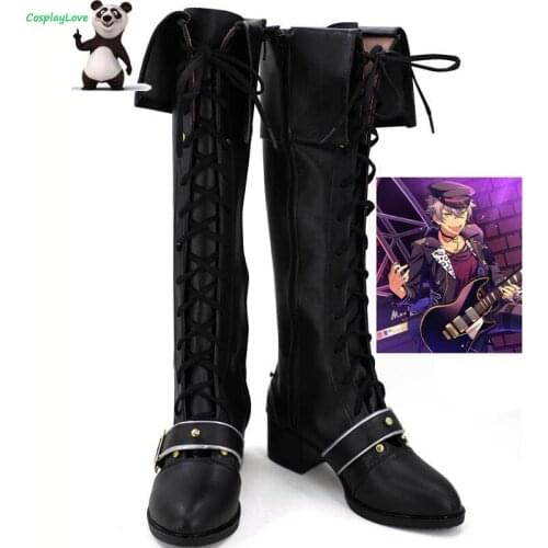 CosplayLove Ensemble Stars Ogami Koga Black Cosplay Shoes Boots Leather Custom Made