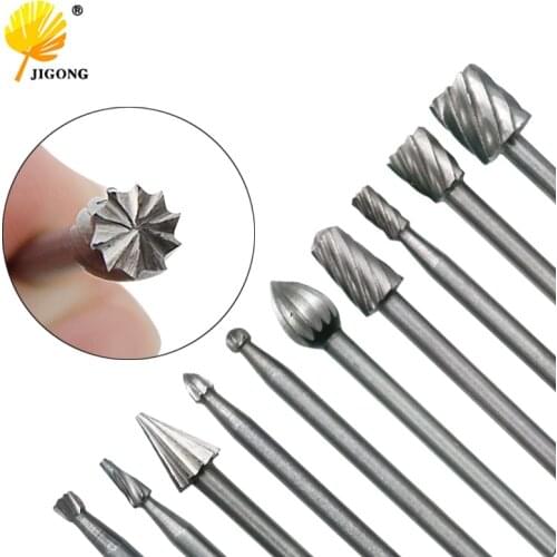 10pcs HSS Routing Router Bits Burr Rotary Tools Rotary Carving Carved Knife Cutter Tool Engraving Wood Working Used for Dremel