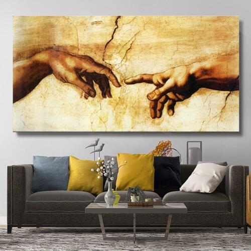 Canvas Painting Creation of Adam! Hand of God! Classical Religion Wall Pictures For Living Room Famous Canvas Print Home Decor