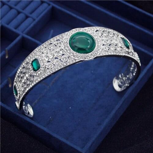 Royal Queen Green Opal Crystal Tiaras Wedding Crown Bridal Diadem for Princess Wedding headdress Bride Hair Jewelry