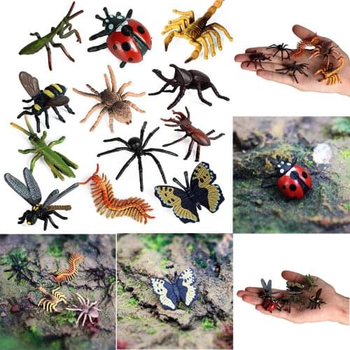 Simulation Mini Insect PVC Ladybug Bee Spider Lizard Models Action Figures Collection Cognition Educational Toys Children Gifts