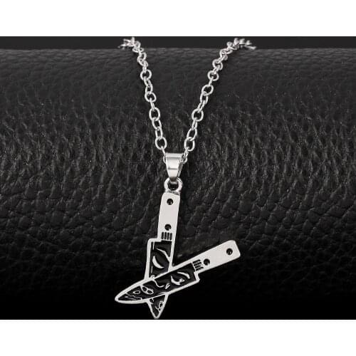 Fashion Dagger Face Metal Necklace for Women Men Black Enamel Knife Punk Necklaces & Pendants Jewelry Christmas Halloween Gift