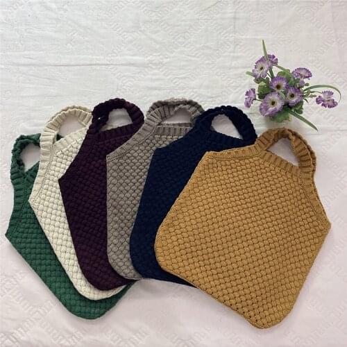 2021 New Women Vintage Shoulder Bag College Style Casual Solid Color Weave HandBag Wool Knitted Large Capacity Shopping Bag
