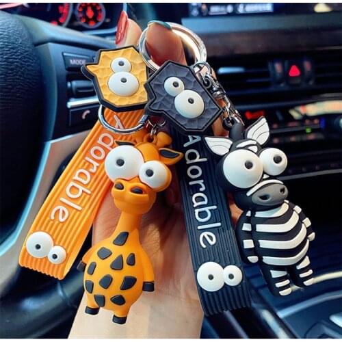 New Fashion Cartoon Key Chain For Women lovely Zebra Giraffe Funny Toy Keychain Men Car Key Ring Accessories Gifts