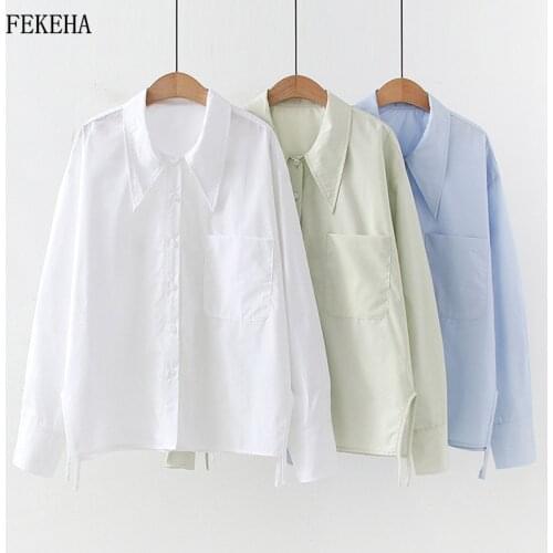Autumn White Shirts Women Loose Blouses Tip Collar Long Sleeve Lady Tops Female Clothes