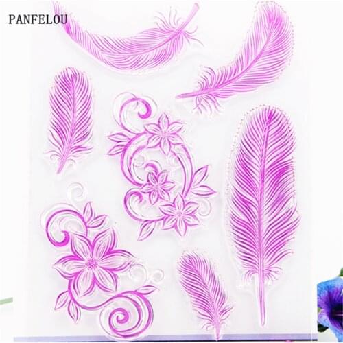 PANFELOU Pink feather flower Transparent Clear Silicone Stamp/Seal DIY scrapbooking/photo album Decorative clear stamp sheets