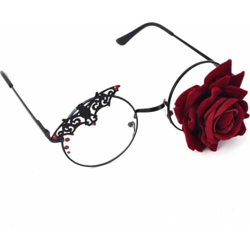 Punk Rose Glasses Bat Glasses Retro Gothic Rhinestone Glasses Show Halloween Party Photography Props