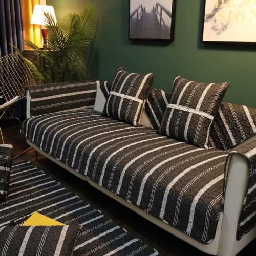 1PC Nordic Striped Black Sofa Towel Non-slip Sofa Covers Modern Simplicity Cotton Fabric Washable Couch Cover for Living Room