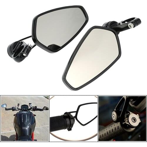 QC-M-107 7/8" Pair of Motorcycle Universal Handle Bar End Rearview Mirror CNC Aluminum 360 Rotation Bracket Side View Mirrors