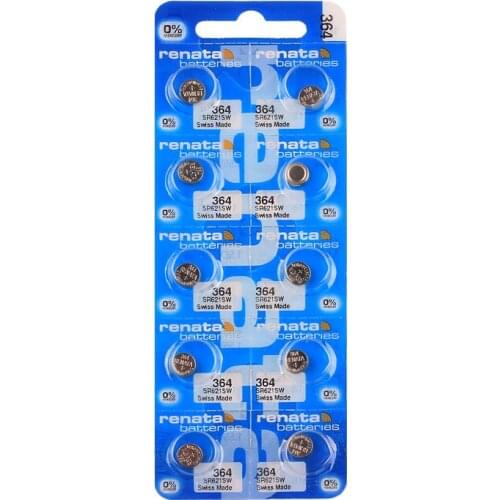 RENATA 10pcs/pack Silver Oxide Watch Battery 364 SR621SW 621 1.55V 100% 364 Renata Batteries