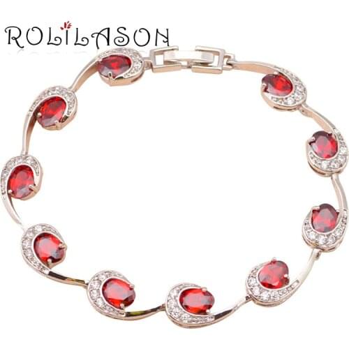 ROLILASON graceful wave design Red and white zircon silver bracelet for Women Health Nickel Lead free fashion jewelry TB548