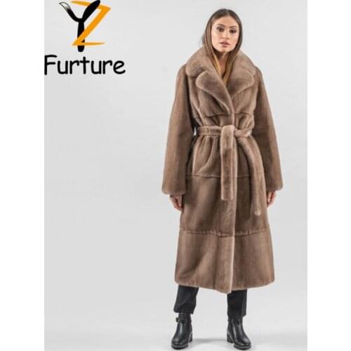 2020 Luxury Genuine Whole Mink Fur Overcoat Jacket With Lapel Mink Collar Winter Warm Coats Nature Full Pelt Mink Long Outerwear