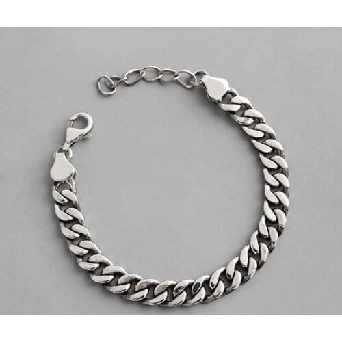 S925 Sterling Silver Personality Exaggerated Bracelet For Women N Chain Flattened Chain Do Old Heavy Industry