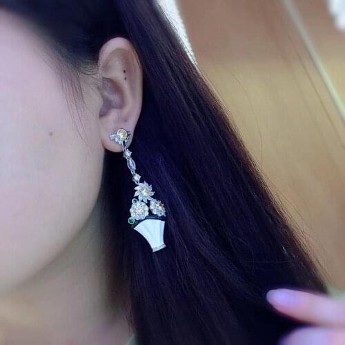 925 sterling silver with cubic zircon flower earring long earring fashion party earring free shipping