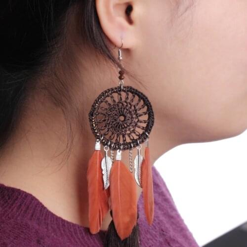 CHUNSHI EMO Gypsy Fashion Hot-selling Dreamcatcher Feather Ethnic Style Long Earring Seaside Holiday Fringed Earring Pendant