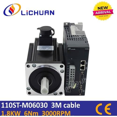 Driver servo motor kit 110ST-M06030B 6Nm 1.8KW servo motor AC220V 3000rpm speed control 1.8kw servo for woodworking CNC router