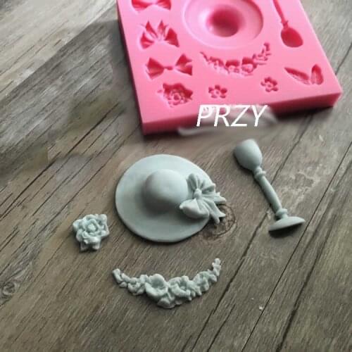 Silica gel mold Tiny flowers bowknot hatsilicone birthday cake decoration fandont cake and DIY chocolate silicone mold