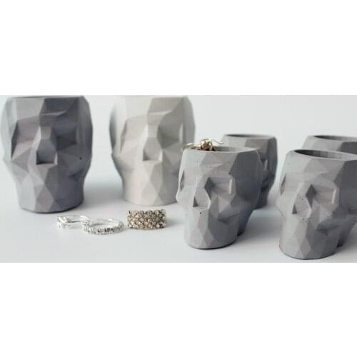 Silicone Concrete Molds Geometric Skull Flowerpot Mold Handmade Cement Planter Mould Pen Holder Tool