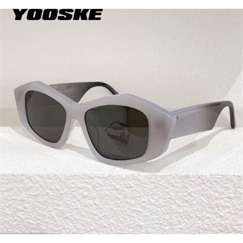 YOOSKE Brand Retro Cat Eye Sunglasses 2021 Women Polygon Irregular Small Sun Glasses Men Trendy Hip-hop Eyewear Wide Leg Design