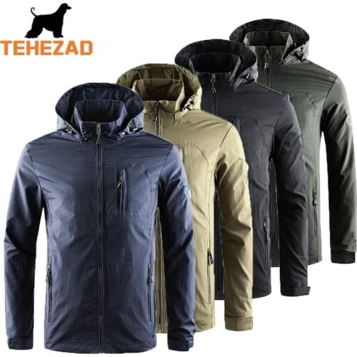 TEHEZAD Jacket Men Outdoor Soft Shell Hooded Windbreaker Jacket Waterproof Autumn Sports Quick-Dry Windproof Breathable Jacket
