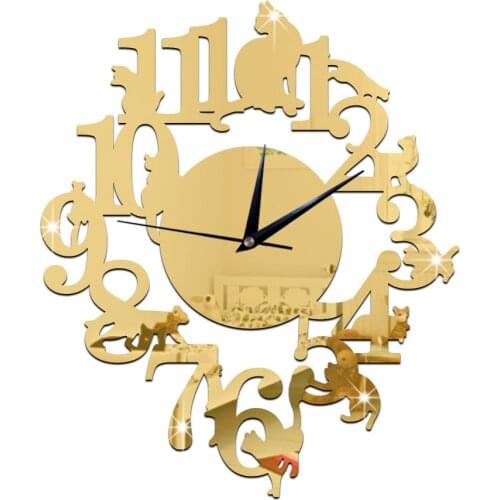 Cat Room Decoration Acrylic Mirror Wall Clock 3D Silent Quartz Clock Reloj Pared 3 d