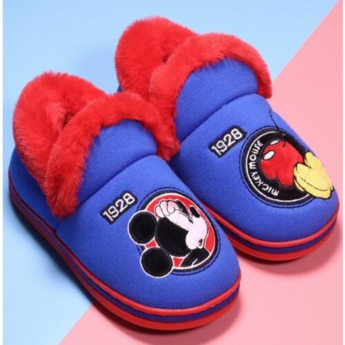 Boys' Mickey Thickened Indoor Warm Cotton Shoes Childrens Autumn and Winter New Home Plush Cartoon Leisure Baotou Cotton Shoes