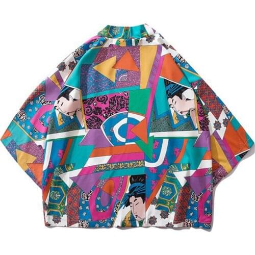 Japanese Kimono Shirts Men Hip Hop Streetwear Open Stitch Shirts Beach Hawaiian Shirt Summer Fashion Tops Male