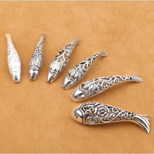 S925 Sterling Jewelry, Thai Silver Diy Crystal Bracelet Accessories, Fish Play Lotus Elbow, Silver Bead Wholesale Goods