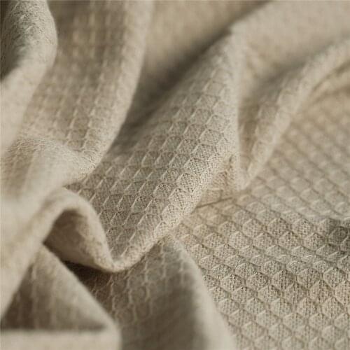 Jacquard wave/small check cotton blends linen fabric,distress khaki color,sewing for cardigan,dress,pants,craft by the yard