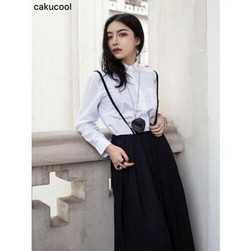 Cakucool 2019 spring new dark wind ladies black pleated long skirt skirt strap skirt