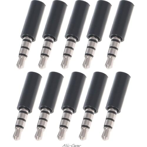 10pcs white/black 3.5mm stereo headset plug jack 4 pole 3.5 audio plug Jack Adaptor connector for iphone