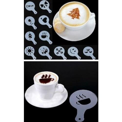 100sets 16pcs Stencil Filter Coffee Maker Cappuccino Coffee Barista Mold Templates Strew Flowers Pad Spray Art Coffee Tools