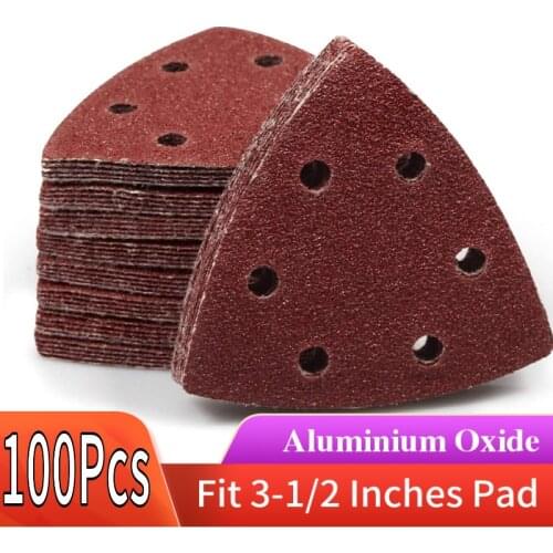 60 Pcs Sanding Sheets Triangle Sandpaper with 6 Holes Hook & Loop 40 To 240 Grits Abrasive Sanding Disc For Wood Sanding