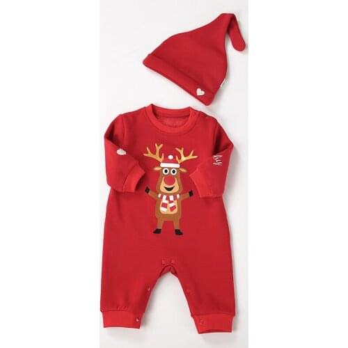 2Pcs Newborn Baby Boys Girl Christmas Rompers Long Sleeve Deer Romper Jumpsuit Hat Sleepwear Party Costume Baby Clothes