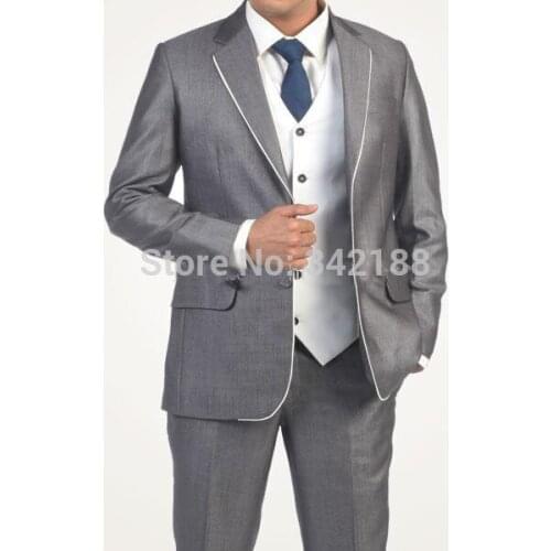 2015 Two Buttons Groom Tuxedos Light Grey Best man Notch Lapel Groomsman Men Wedding Suits Bridegroom (Jacket+Pants+Tie+Vest)wed