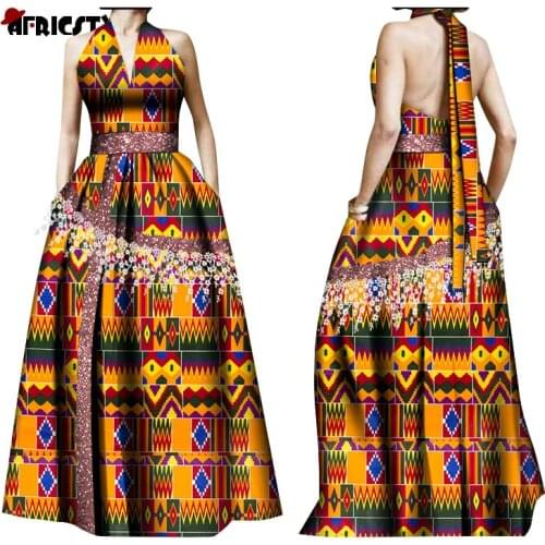 2021 African Print Dresses for Women Elegant Sexy Long Formal Dress Ankara Print African Clothes Lace Robe Africaine Femme WY030
