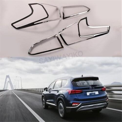 4PCS CHROME FRONT REAR HEADLIGHT TAILLIGHT LIGHT LAMP COVER For Hyundai Santa Fe 2019 2020