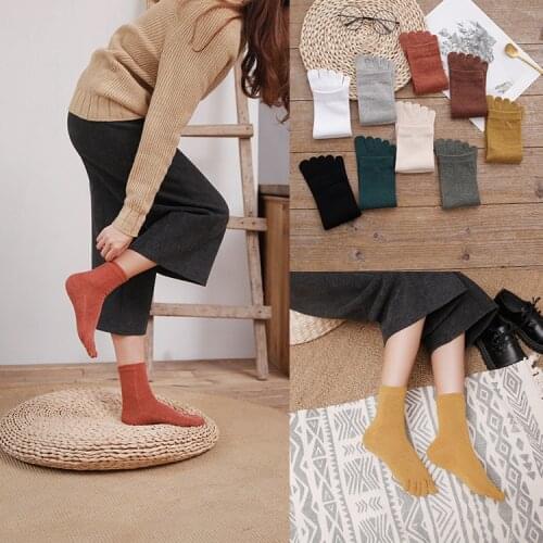 5 Pairs Medium Tube Five Finger Socks Female Color Split Toe 5 Finger Cotton Ankle Socks