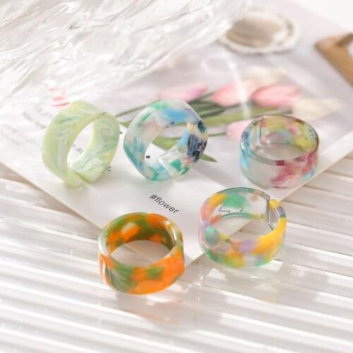 5Pcs/Set Colorful Transparent Acrylic Resin Rings for Women Summer Sweet Cute Geometric Round Open Ring Wedding Jewelry Gift