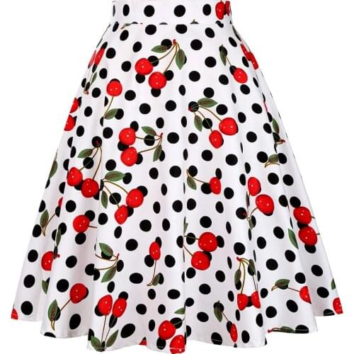 50s 60s vintage cotton female retro cherry dot white skirt high waist daily print short summer ladies skirt