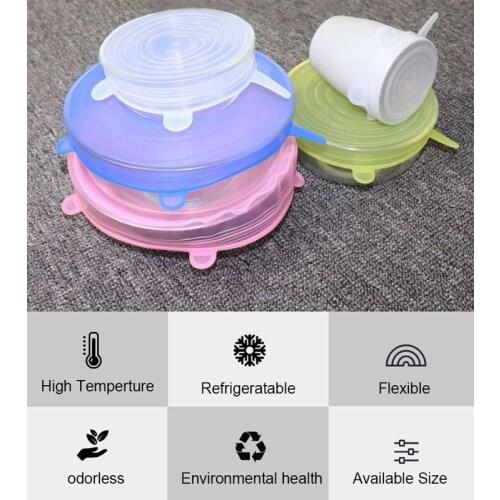 6 Pcs Silicone Cover Lid Fresh Keeping Silicone Stretch Lids Caps For Food Pot Dish Kitchen Accessories Silicone Stretch Lids