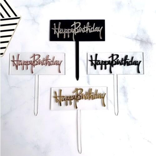 Frame Acrylic Happy Birthday Cake Topper Flags Gold Cupcake Topper For Kids Birthday Party Cake Decorating Supplies Baby Shower