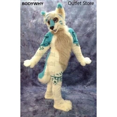 Beige Husky Dog Wolf Fox Mascot Costume Fursuit Cosplay Party Dress Furry Outfit Christmas Halloween Birthday Party Ad Opening