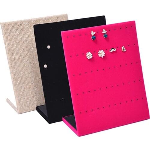 Wood Velvet Earrings Holder Earring Jewelry Packaging Display Stand Show Case Organizer Tray Rose Red/Black/Beige