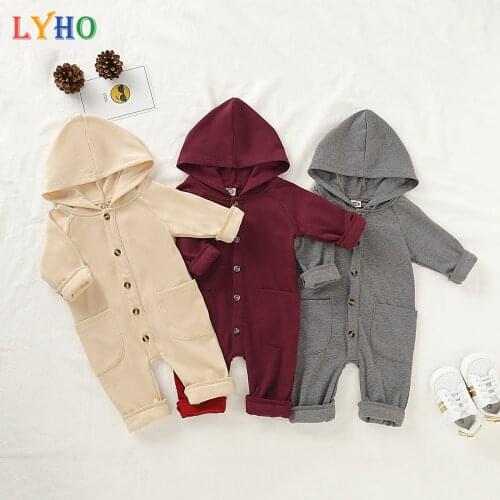 LYHO Baby Rompers Girls Bodysuits Long Sleeve Winter 2021 Boys Hooded Sweater Spring Newborn Infant Clothes Onesie Jumpsuit
