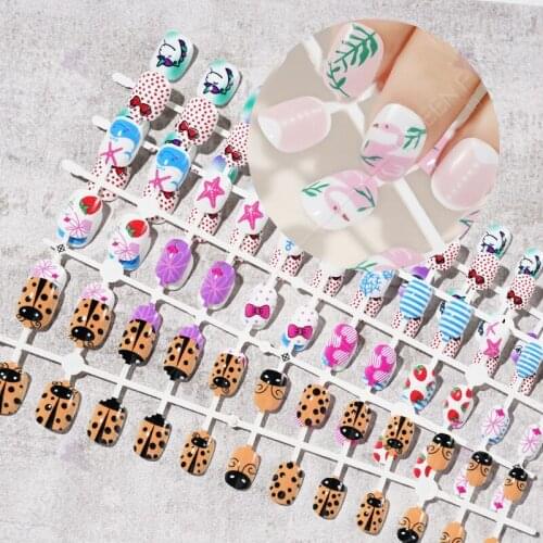 Children Candy Fake Nails Press On Nail Art Decor Child Detachable False Nails Oval Wearable Full Cover Nail Tips Manicure Tool