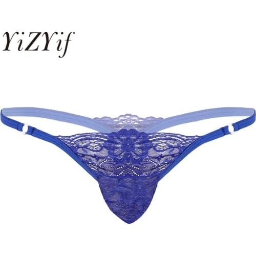 Men G-String Thong Sissy Panties Lace T-back Briefs Bulge Pouch Lingerie Gay Underwear Bikini Thong Men string homme Sleepwear