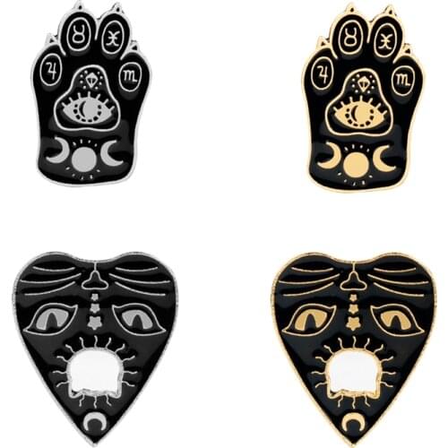 Dongsheng Gothic Witch Cat Paw Brooch Black Magic Witch Paw Enamel Pin Footprints Moon Star Coat Lapel Pins Badge Gifts for Kids