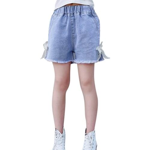 Summer Jeans Girl Bow Childrens Short Jeans For Girls Ripped Jeans For Children Casual Style Clothes For Girls